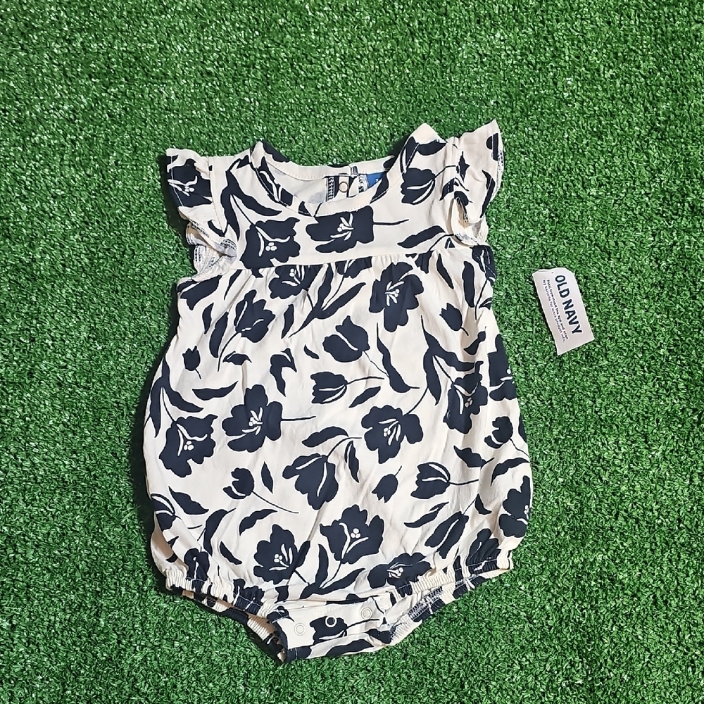 Old Navy Black and White Floral Baby Girl One Piece